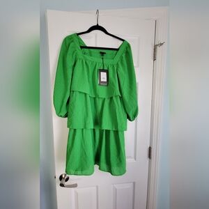 Who What Wear Tiered Green Mini Dress In XS